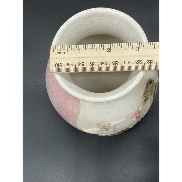 Hummingbird Art Pottery Vase Signed With Raised Floral Relief Design Signed - Picture 9 of 10